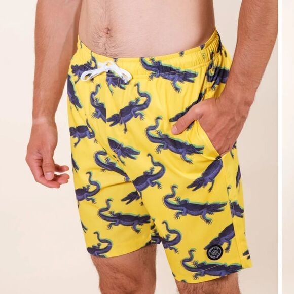 Brooklyn Cloth Men's Yellow Neon Crocodile 7" Swim Short, size M - Picture 1 of 11